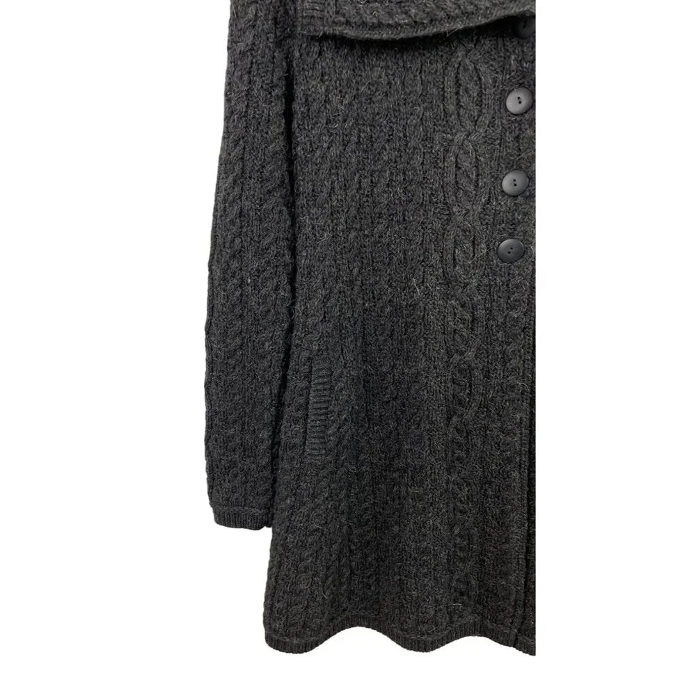 Irish Crafts Gray Cable Knit Long Button Up Cardigan Sweater Womens Size Small - Picture 5 of 9